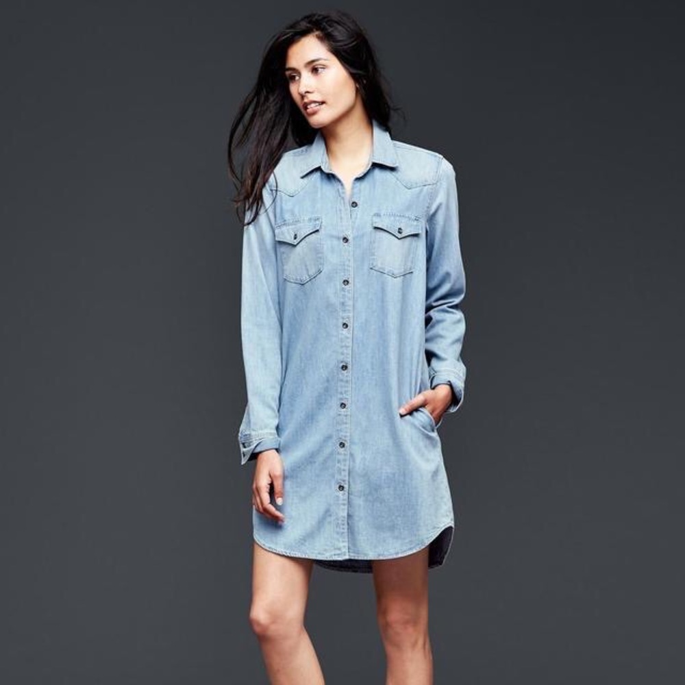 Classic Western Denim Shirt Dress